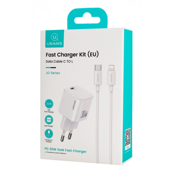 USAMS φορτιστής τοίχου CC262 με καλώδιο Lightning, 30W, GaN, λευκός - Φορτιστές Κινητών