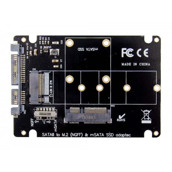 POWERTECH κάρτα μετατροπής 2.5" SATA σε M.2 B & mSATA SSD ST525, 6Gbps - PC & Αναβάθμιση