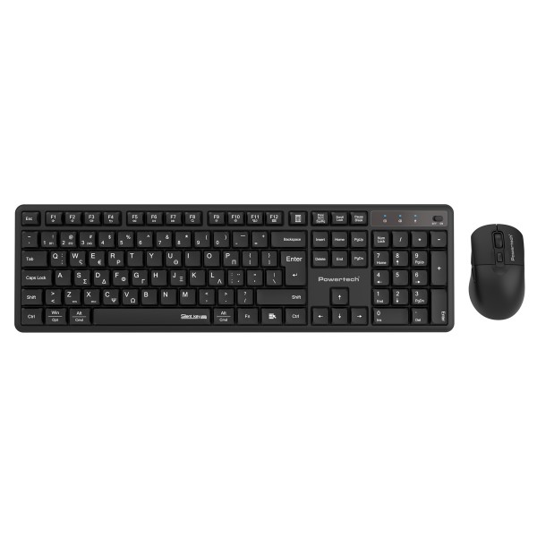 POWERTECH set ασύρματο ποντίκι & πληκτρολόγιο PT-1540, 2.4GHz & Bluetooth, αθόρυβο, μαύρο - Πληκτρολόγια