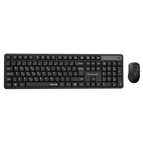 POWERTECH set ασύρματο ποντίκι & πληκτρολόγιο PT-1541, 2.4GHz, αθόρυβο, μαύρο - Πληκτρολόγια