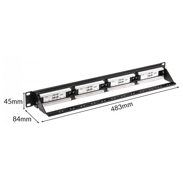 POWERTECH patch panel NETW-0046 για rack 19"/1U, 24 θυρών, CAT 6 UTP, μαύρο