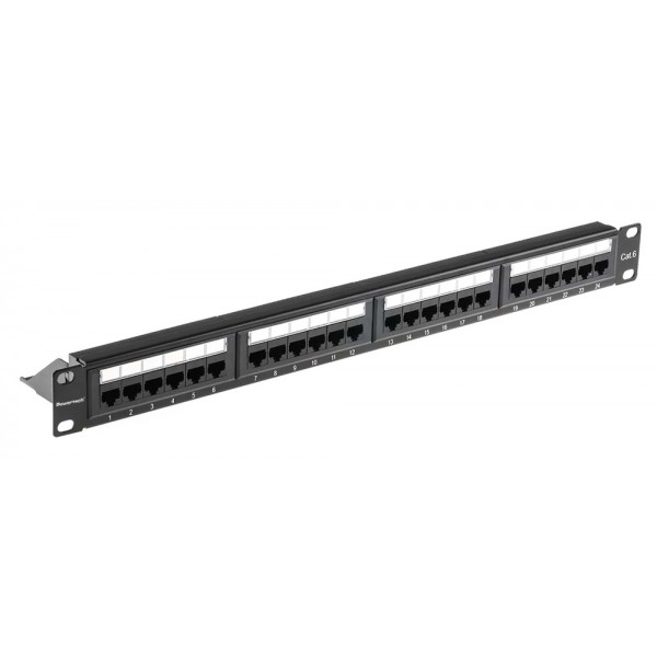 POWERTECH patch panel NETW-0046 για rack 19"/1U, 24 θυρών, CAT 6 UTP, μαύρο - 
