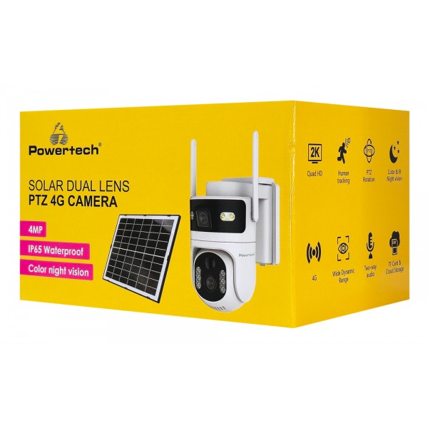 POWERTECH smart ηλιακή κάμερα PT-1547, dual lens, 4MP, 4G, PTZ, SD, IP65