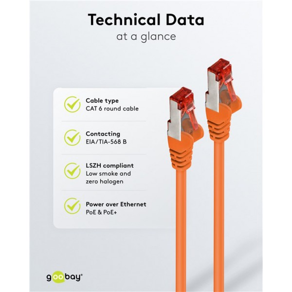 GOOBAY καλώδιο δικτύου 93340, CAT 6 S/FTP, copper, 250MHz, 0.25m, πορτοκαλί