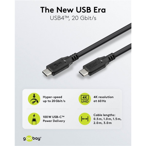 GOOBAY καλώδιο USB-C 74198, USB4, 100W, 20Gbps, 4K/60Hz, 3m, μαύρο - USB-C (Type-C)