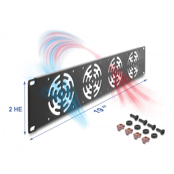 DELOCK κάλυμμα για 4x 80mm ανεμιστήρες 67416 για rack 19"/2U, μεταλλικό, μαύρο - Καμπίνες - Rack