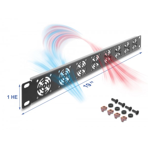 DELOCK κάλυμμα για 8x 40mm ανεμιστήρες 67414 για rack 19"/1U, μεταλλικό, μαύρο - DeLock