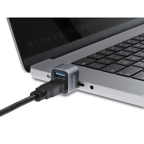 DELOCK mini USB hub 64359, 2x θυρών, USB 3.2, 10Gbps, USB-C σύνδεση, γκρι - DeLock