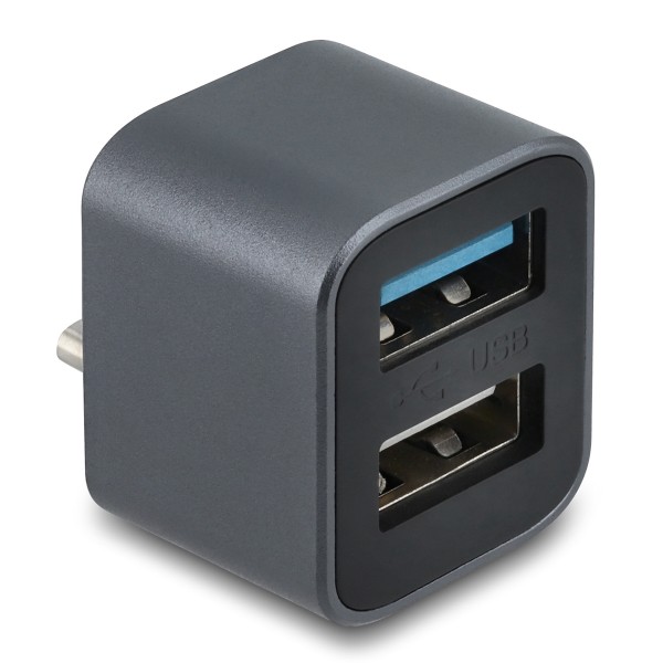 DELOCK mini USB hub 64359, 2x θυρών, USB 3.2, 10Gbps, USB-C σύνδεση, γκρι - DeLock