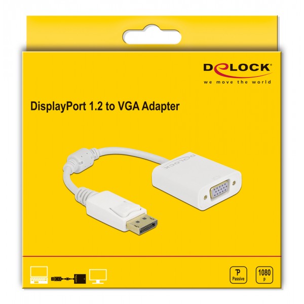 DELOCK αντάπτορας DisplayPort σε VGA 61007, Full HD, passive, λευκός - Σύγκριση Προϊόντων
