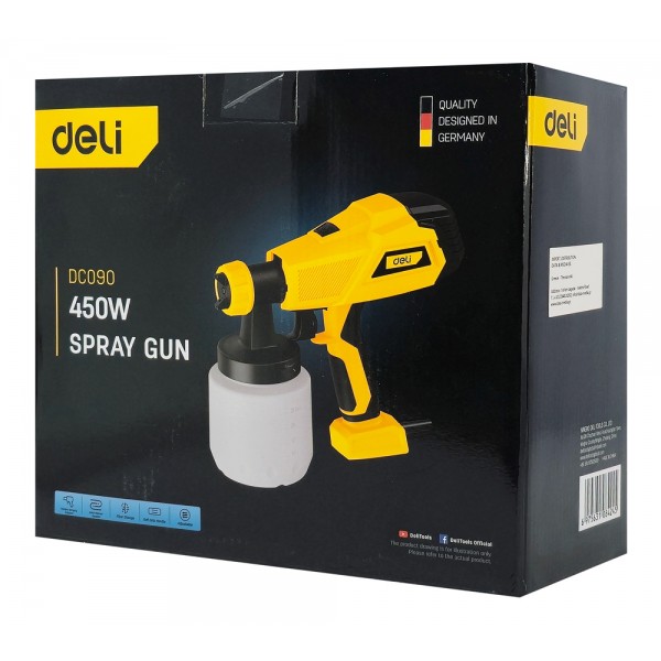 DELI ηλεκτρικό πιστόλι βαφής DC090 με δοχείο 800ml, 450W