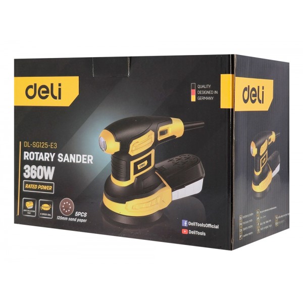 DELI έκκεντρο τριβείο DL-SG125-E3, 360W, Φ125mm, ρυθμιζόμενη ταχύτητα & συλλέκτη