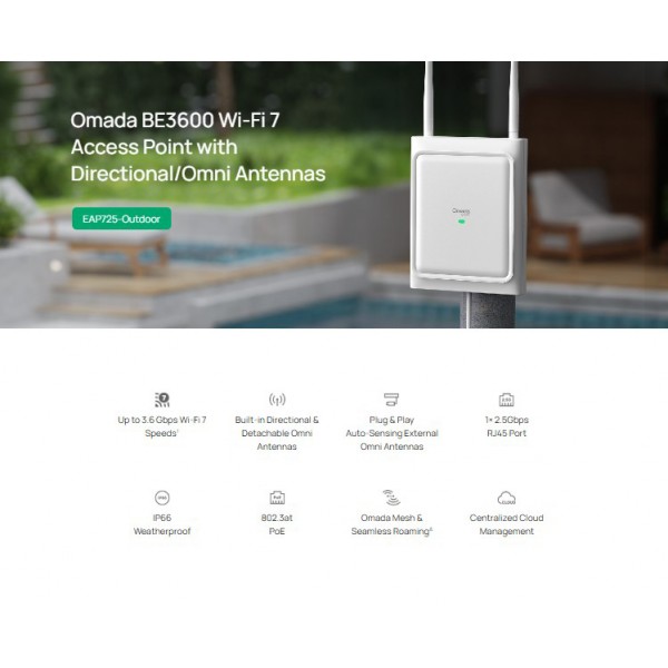 TP-LINK access point EAP725-Outdoor, WiFi 7, 3600Mbps BE3600, Mesh, V1.0 - 
