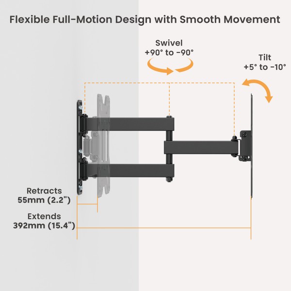 POWERTECH επιτοίχια βάση τηλεόρασης PT-1556, 23-43", έως 30kg, full motion - Περιφερειακά