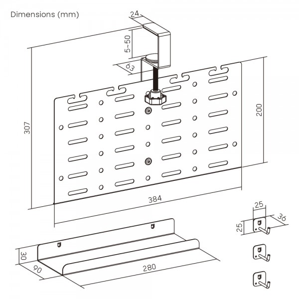 BRATECK cable management γραφείου CC11-20-1, μεταλλικό, 384x63x307mm, μαύρο