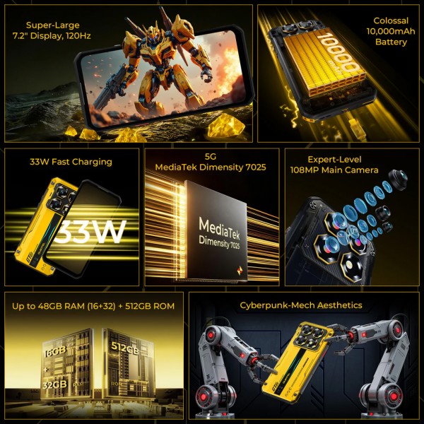 OUKITEL smartphone WP60, 7.2", 8/256GB, 5G, 10000mAh, IP68/IP69K/MIL-STD-810H, μαύρο - 