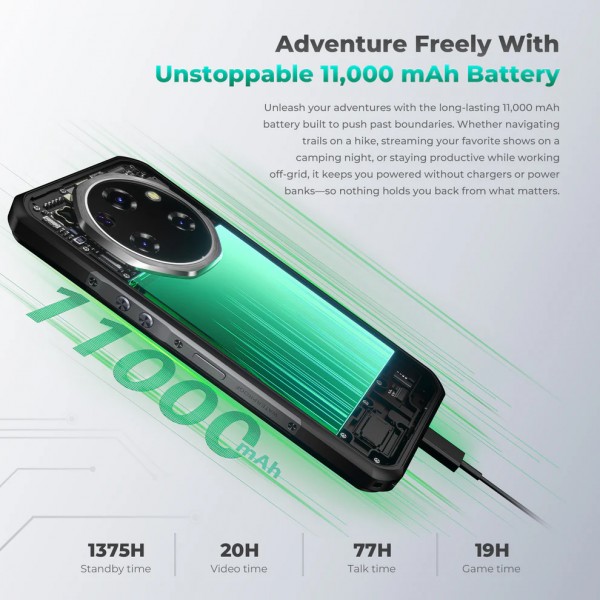 OUKITEL smartphone WP62, 6.6", 12/512GB, 5G, 11000mAh, IP68/IP69K/MIL-STD-810H, ασημί
