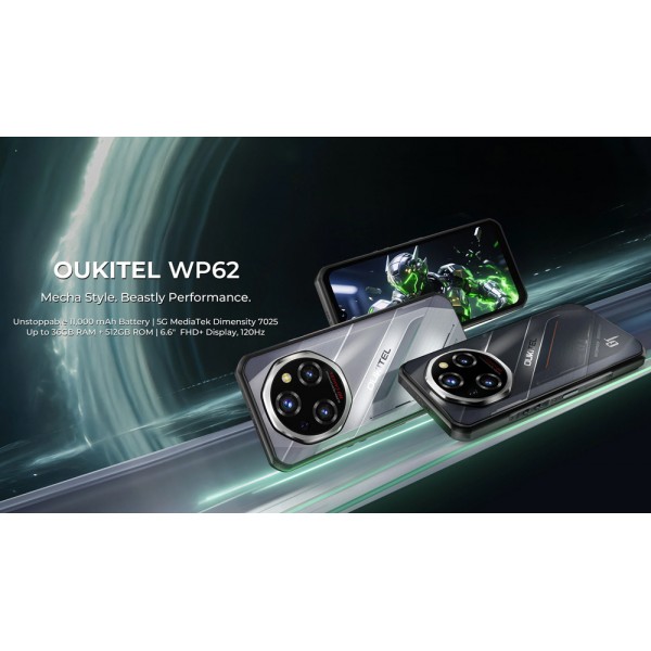 OUKITEL smartphone WP62, 6.6", 12/512GB, 5G, 11000mAh, IP68/IP69K/MIL-STD-810H, ασημί - 