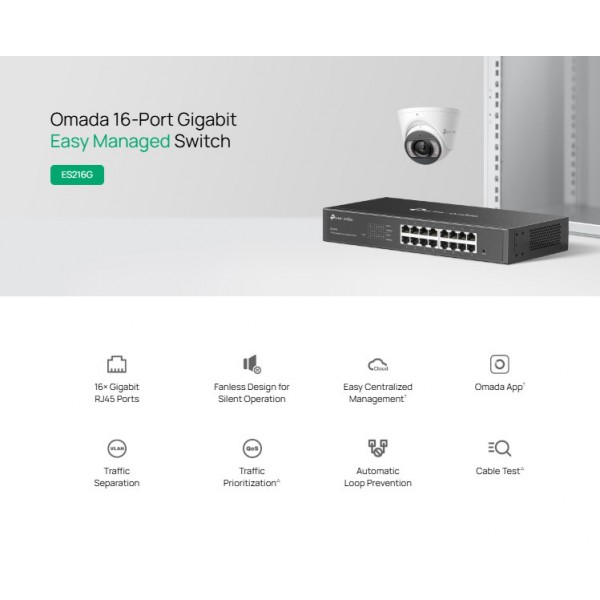 TP-LINK easy managed switch ES216G, 16x Gigabit θύρες, V1.0 - 