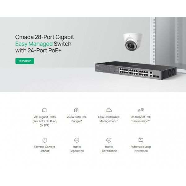 TP-LINK easy managed switch ES228GP, 28x Gigabit θύρες, PoE+, V1.0 - Περιφερειακά