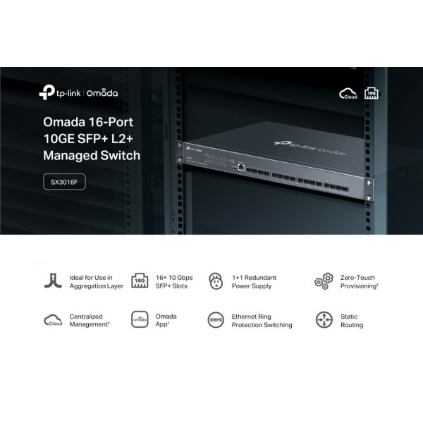 TP-LINK L2+ managed switch SX3016F, 16x 10Gbps SFP+ θύρες, V1.20 - Περιφερειακά