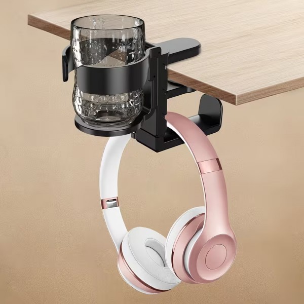 POWERTECH βάση ακουστικών & ποτηροθήκη γραφείου PT-1579, περιστρεφόμενη, μαύρη - Σύγκριση Προϊόντων