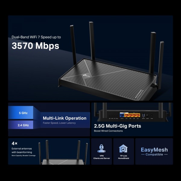 TP-LINK router Archer BE230, WiFi 7, 3600Mbps BE3600, Dual Band, V2.0 - 