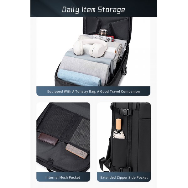 ARCTIC HUNTER τσάντα πλάτης B00866 με θήκη laptop 15.6", αεροστεγής θήκη, 35.5L/49.5L, μαύρη