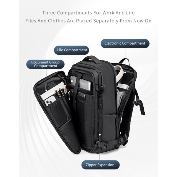 ARCTIC HUNTER τσάντα πλάτης B00866 με θήκη laptop 15.6", αεροστεγής θήκη, 35.5L/49.5L, μαύρη