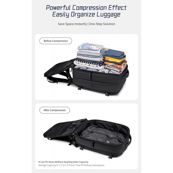 ARCTIC HUNTER τσάντα πλάτης B00866 με θήκη laptop 15.6", αεροστεγής θήκη, 35.5L/49.5L, μαύρη