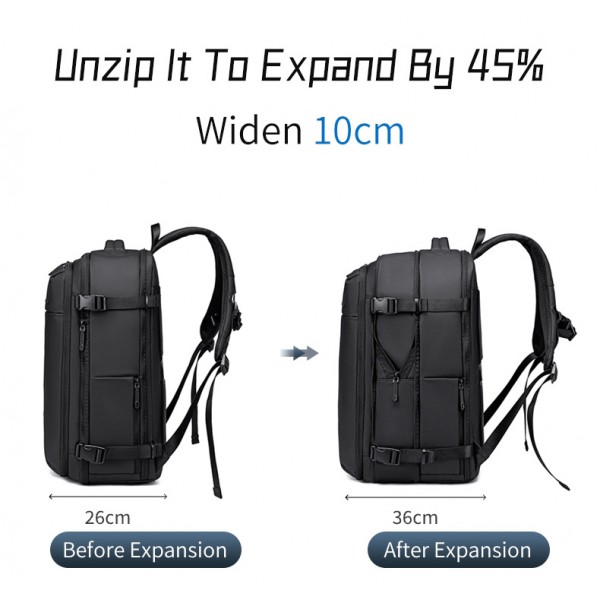 ARCTIC HUNTER τσάντα πλάτης B00866 με θήκη laptop 15.6", αεροστεγής θήκη, 35.5L/49.5L, μαύρη