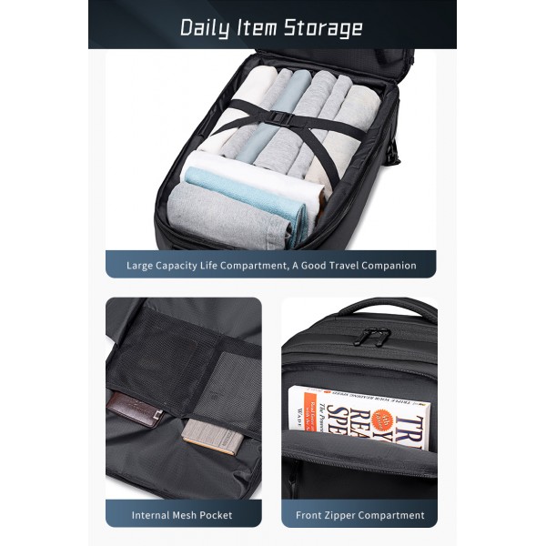 ARCTIC HUNTER τσάντα ταξιδίου LG00861 με θήκη laptop 15.6", τροχήλατη, 42L/54L, μαύρη