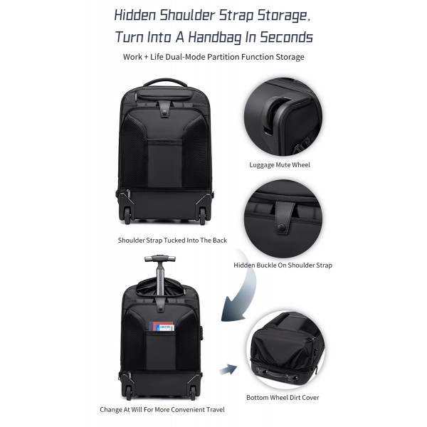 ARCTIC HUNTER τσάντα ταξιδίου LG00861 με θήκη laptop 15.6", τροχήλατη, 42L/54L, μαύρη