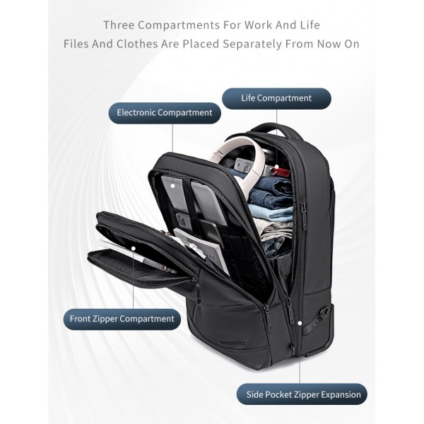 ARCTIC HUNTER τσάντα ταξιδίου LG00861 με θήκη laptop 15.6", τροχήλατη, 42L/54L, μαύρη