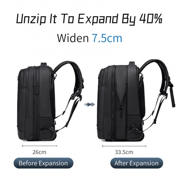 ARCTIC HUNTER τσάντα ταξιδίου LG00861 με θήκη laptop 15.6", τροχήλατη, 42L/54L, μαύρη