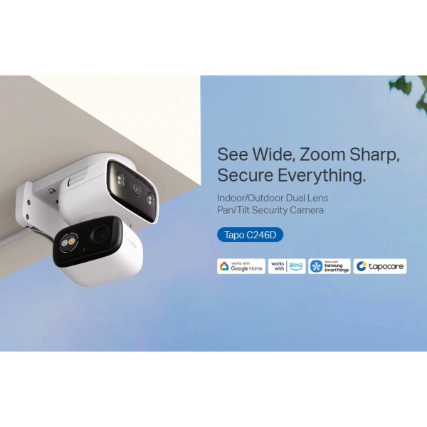 TP-LINK smart κάμερα Tapo C246D, dual lens, 2K/3MP, WiFi, PTZ, IP65, V1.0 - Smart Κάμερες