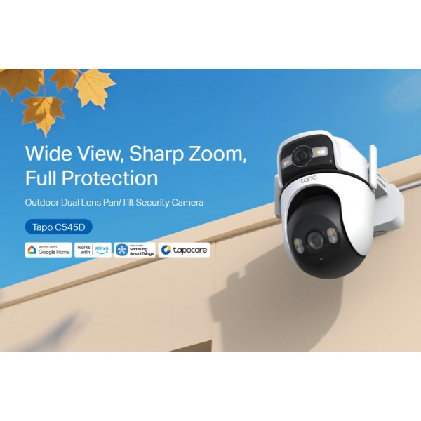 TP-LINK smart κάμερα Tapo C545D, dual lens, 2K/3MP, WiFi, PTZ, IP66, V1.0 - Smart Κάμερες