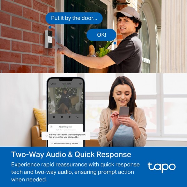 TP-LINK smart κουδούνι με κάμερα Tapo D210, 2K/3MP, WiFi, 6400mAh, IP65, V2.0