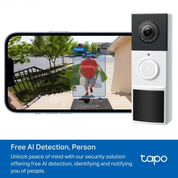 TP-LINK smart κουδούνι με κάμερα Tapo D210, 2K/3MP, WiFi, 6400mAh, IP65, V2.0