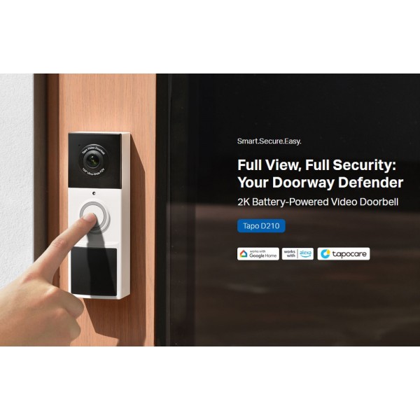 TP-LINK smart κουδούνι με κάμερα Tapo D210, 2K/3MP, WiFi, 6400mAh, IP65, V2.0 - 