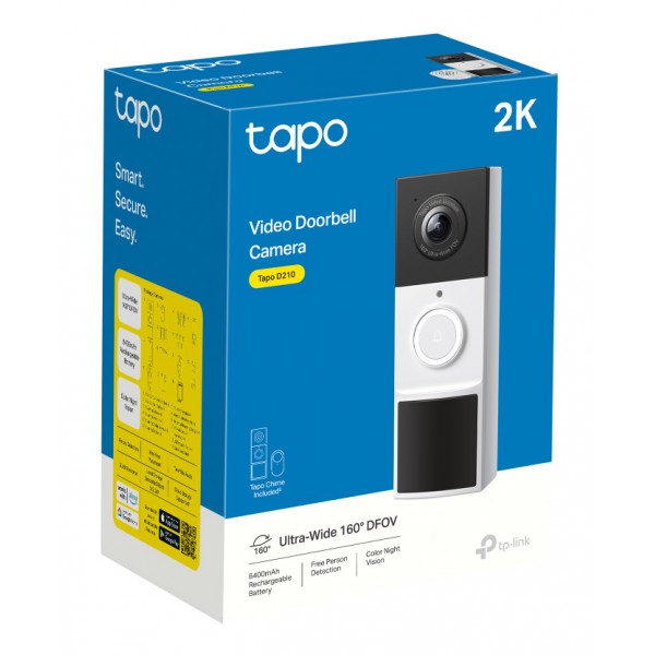 TP-LINK smart κουδούνι με κάμερα Tapo D210, 2K/3MP, WiFi, 6400mAh, IP65, V2.0