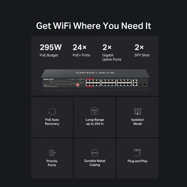 MERCUSYS rackmount switch MS128GP, 28x Gigabit θύρες, PoE+, V1.0