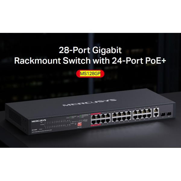 MERCUSYS rackmount switch MS128GP, 28x Gigabit θύρες, PoE+, V1.0 - Περιφερειακά