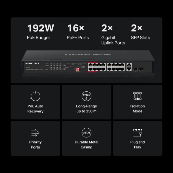 MERCUSYS rackmount switch MS120GP, 20x Gigabit θύρες, PoE+, V1.0