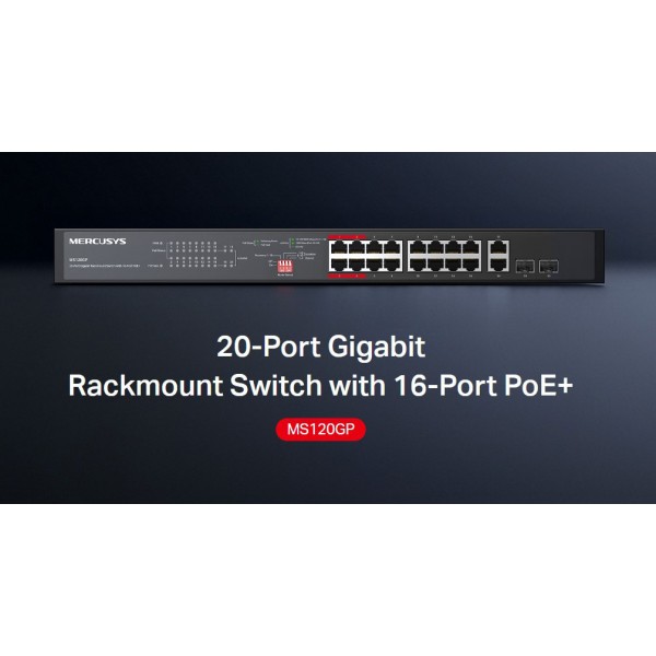 MERCUSYS rackmount switch MS120GP, 20x Gigabit θύρες, PoE+, V1.0 - Περιφερειακά
