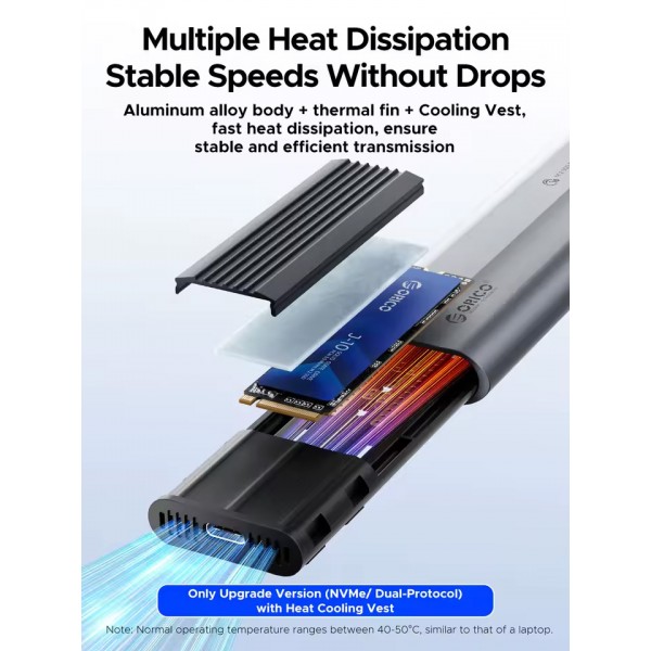 ORICO θήκη για M.2 NVME/NGFF SSD AXM2S-G2, 10Gbps, tool free, γκρι