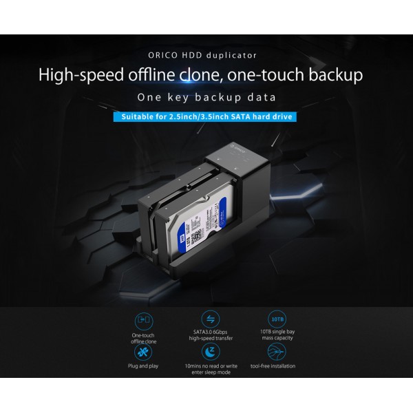 ORICO docking station για 2.5" ή 3.5" SATA HDD/SSD 6528US3-C, 2 θέσεων, 5Gbps, clone function, μαύρο