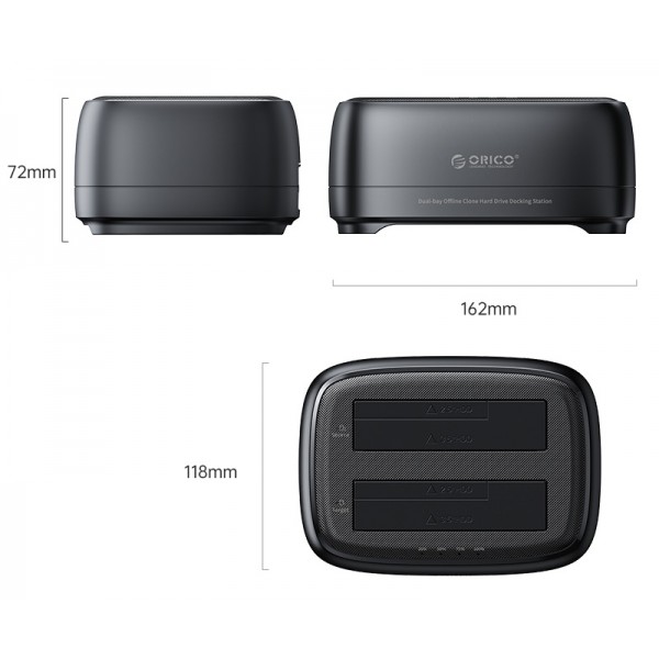 ORICO docking station για 2.5" ή 3.5" SATA HDD/SSD DD28U3-C, 2 θέσεων, 5Gbps, clone function, μαύρο