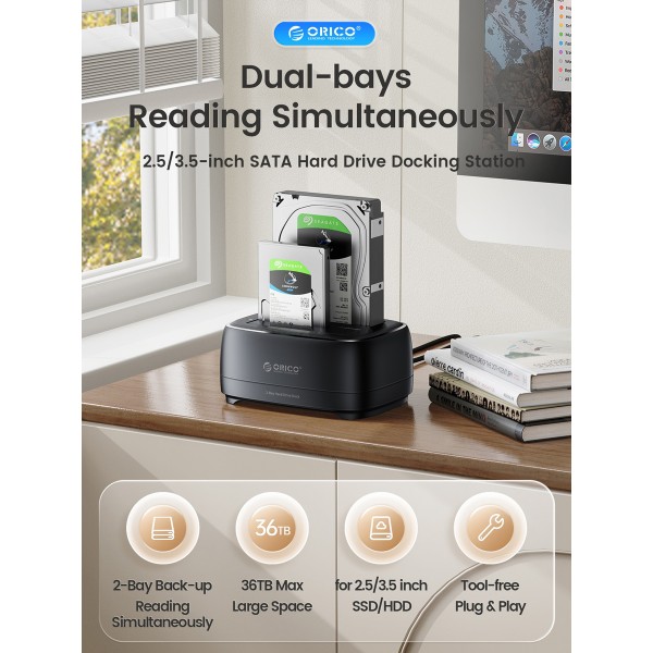 ORICO docking station για 2.5" ή 3.5" SATA HDD/SSD DD28U3-C, 2 θέσεων, 5Gbps, clone function, μαύρο - Θήκες & Trays Σκληρών Δίσκων