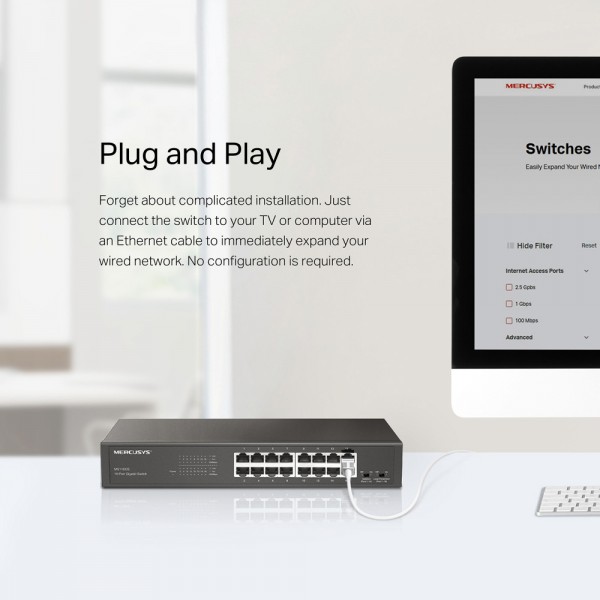 MERCUSYS desktop/rackmount switch MS116GS, 16x Gigabit θύρες, V1.0